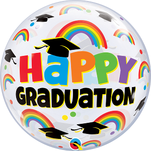 Pkg Graduation Caps & Rainbows Bubble 22"