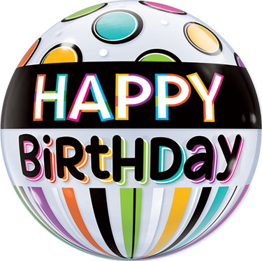 Pkg Birthday Black Band & Dots Bubble Balloon 22"