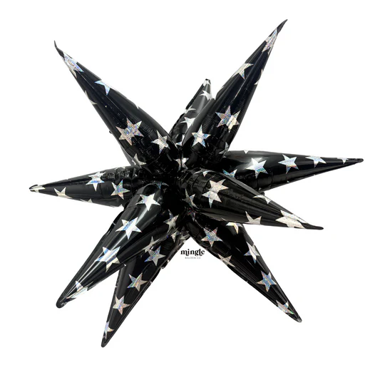 Pkg 32" Charmed Black Sparkle Starburst